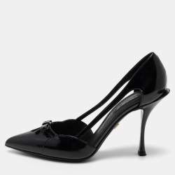 Pre Owned Dolce & Gabbana Black Patent Leather Cutout Bow  Pumps Size 37