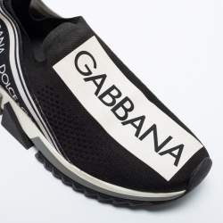 Pre Owned Dolce & Gabbana Black Knit Fabric Sorrento Slip On Sneakers Size 37
