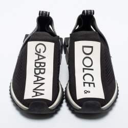 Pre Owned Dolce & Gabbana Black Knit Fabric Sorrento Slip On Sneakers Size 37