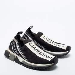 Pre Owned Dolce & Gabbana Black Knit Fabric Sorrento Slip On Sneakers Size 37