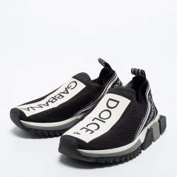 Pre Owned Dolce & Gabbana Black Knit Fabric Sorrento Slip On Sneakers Size 37