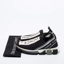 Pre Owned Dolce & Gabbana Black Knit Fabric Sorrento Slip On Sneakers Size 37