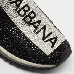 Pre Owned Dolce & Gabbana Black/Silver Crystal Embellished Knit Fabric Sorrento Sneakers Size 38