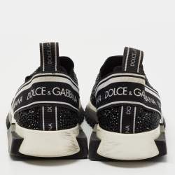 Pre Owned Dolce & Gabbana Black/Silver Crystal Embellished Knit Fabric Sorrento Sneakers Size 38