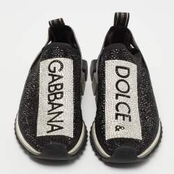 Pre Owned Dolce & Gabbana Black/Silver Crystal Embellished Knit Fabric Sorrento Sneakers Size 38