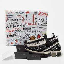 Pre Owned Dolce & Gabbana Black/Silver Crystal Embellished Knit Fabric Sorrento Sneakers Size 38
