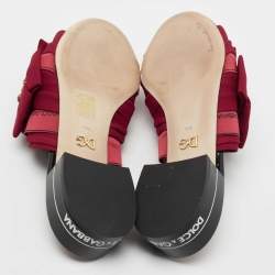 Pre Owned Dolce & Gabbana Burgundy Fabric Crystal Embellished Bow Slide Sandals Size 39.5
