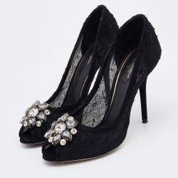 Pre Owned Dolce & Gabbana Black Lace Bellucci Embellished Pumps Size 40
