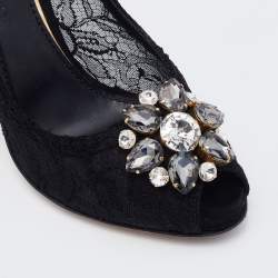 Pre Owned Dolce & Gabbana Black Lace Bellucci Embellished Pumps Size 40