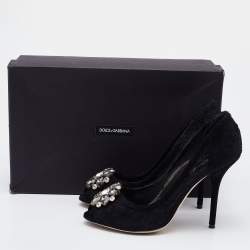 Pre Owned Dolce & Gabbana Black Lace Bellucci Embellished Pumps Size 40