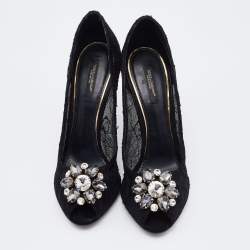 Pre Owned Dolce & Gabbana Black Lace Bellucci Embellished Pumps Size 40