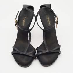 Pre Owned Dolce and Gabbana Black Leather Heritage Coin Detail Ankle Strap Sandals Size 37