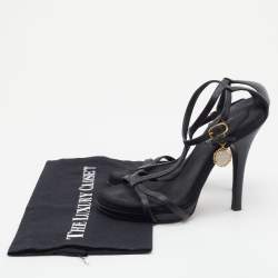 Pre Owned Dolce and Gabbana Black Leather Heritage Coin Detail Ankle Strap Sandals Size 37