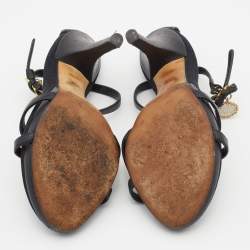 Pre Owned Dolce and Gabbana Black Leather Heritage Coin Detail Ankle Strap Sandals Size 37