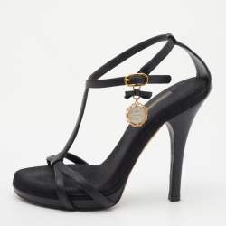 Pre Owned Dolce and Gabbana Black Leather Heritage Coin Detail Ankle Strap Sandals Size 37