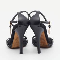 Pre Owned Dolce and Gabbana Black Leather Heritage Coin Detail Ankle Strap Sandals Size 37