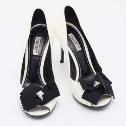 Pre Owned Dolce & Gabbana White Patent Leather Bow Peep Toe Pumps Size 36