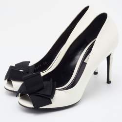 Pre Owned Dolce & Gabbana White Patent Leather Bow Peep Toe Pumps Size 36