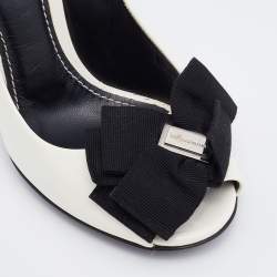 Pre Owned Dolce & Gabbana White Patent Leather Bow Peep Toe Pumps Size 36