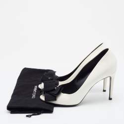 Pre Owned Dolce & Gabbana White Patent Leather Bow Peep Toe Pumps Size 36
