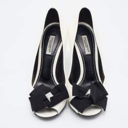 Pre Owned Dolce & Gabbana White Patent Leather Bow Peep Toe Pumps Size 36