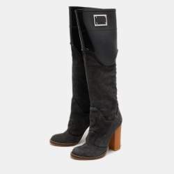 Pre Owned Dolce & Gabbana Black/Grey Rubber and Suede Knee Length Boots Size 40