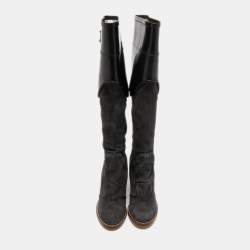 Pre Owned Dolce & Gabbana Black/Grey Rubber and Suede Knee Length Boots Size 40