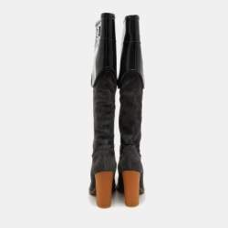 Pre Owned Dolce & Gabbana Black/Grey Rubber and Suede Knee Length Boots Size 40