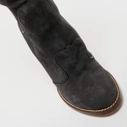Pre Owned Dolce & Gabbana Black/Grey Rubber and Suede Knee Length Boots Size 40