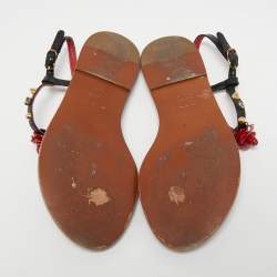 Pre Owned Dolce & Gabbana Red/Black Lizard Embossed Leather Thong Sandals Size 36