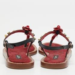 Pre Owned Dolce & Gabbana Red/Black Lizard Embossed Leather Thong Sandals Size 36