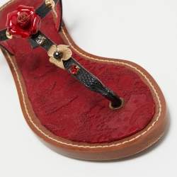 Pre Owned Dolce & Gabbana Red/Black Lizard Embossed Leather Thong Sandals Size 36