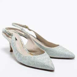 Dolce & Gabbana Light Blue Brocade Fabric Slingback Pumps Size 38