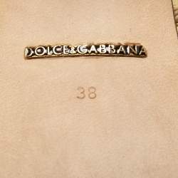 Pre Owned Dolce & Gabbana Gold Lizard Embossed Leather Slide Sandals Size 38