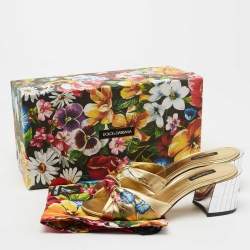 Pre Owned Dolce & Gabbana Gold Leather Knot Detail Mirrored Heel Slide Sandals Size 38