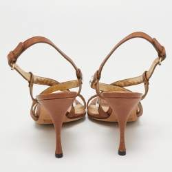 Pre Owned Dolce & Gabbana Brown Leather Crystal Embellished Ankle Strap Sandals Size 39