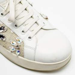 Pre Owned Dolce & Gabbana White Leather and Lace Low Top Sneakers Size 38.5
