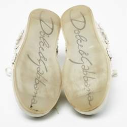 Pre Owned Dolce & Gabbana White Leather and Lace Low Top Sneakers Size 38.5