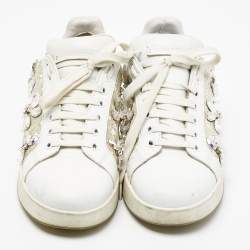 Pre Owned Dolce & Gabbana White Leather and Lace Low Top Sneakers Size 38.5
