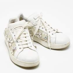 Pre Owned Dolce & Gabbana White Leather and Lace Low Top Sneakers Size 38.5