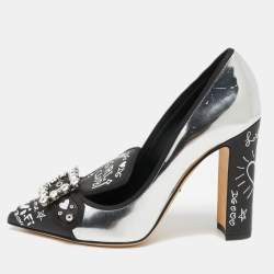 Dolce & Gabbana Silver Leather Crystal Embellished Pumps Size 40