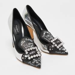 Dolce & Gabbana Silver Leather Crystal Embellished Pumps Size 40