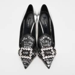 Dolce & Gabbana Silver Leather Crystal Embellished Pumps Size 40