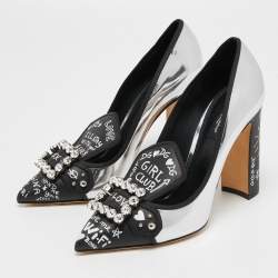 Dolce & Gabbana Silver Leather Crystal Embellished Pumps Size 40