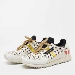 Pre Owned Dolce & Gabbana White/Black Leather and Fabric Sneakers Size 39.5