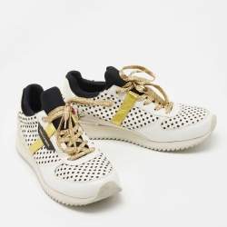 Pre Owned Dolce & Gabbana White/Black Leather and Fabric Sneakers Size 39.5