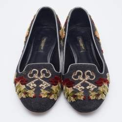 Pre Owned Dolce & Gabbana Multicolor Wool and Velvet Patchwork Smoking Slippers Size 37