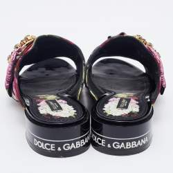 Pre Owned Dolce & Gabbana Multicolor Floral Print Fabric Embellished Slide Sandals Size 36