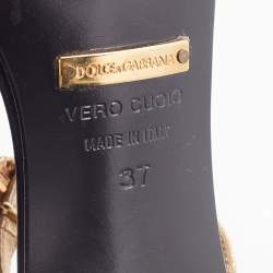 Pre Owned Dolce & Gabbana Gold Leather Crystal Embellished T Strap Sandals Size 37