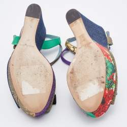 Pre Owned Dolce & Gabbana Multicolor Patchwork Fabric Platform Wedge Ankle Strap Sandals Size 39